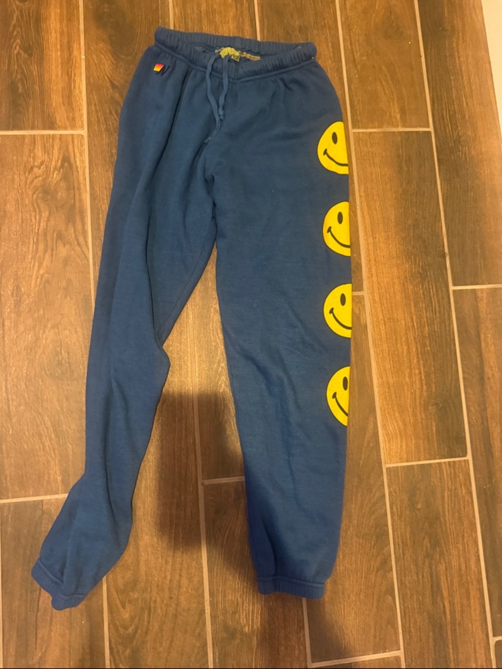 Aviator Nation Blue Joggers with Yellow Smiley Row